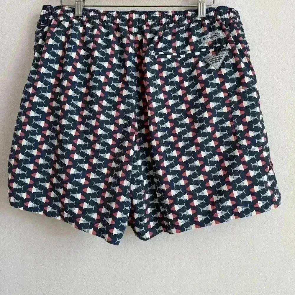 Columbia PFG Men's Mesh Liner Navy Blue Repeating Fish Swim Trunks XL‎